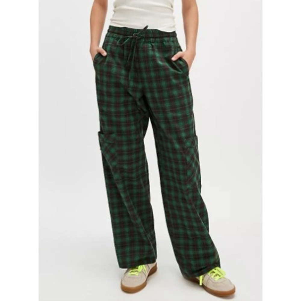 DAMSON MADDER Rafe Pants Green Check Plaid Women Size UK 6 US 2 Casual Cargo